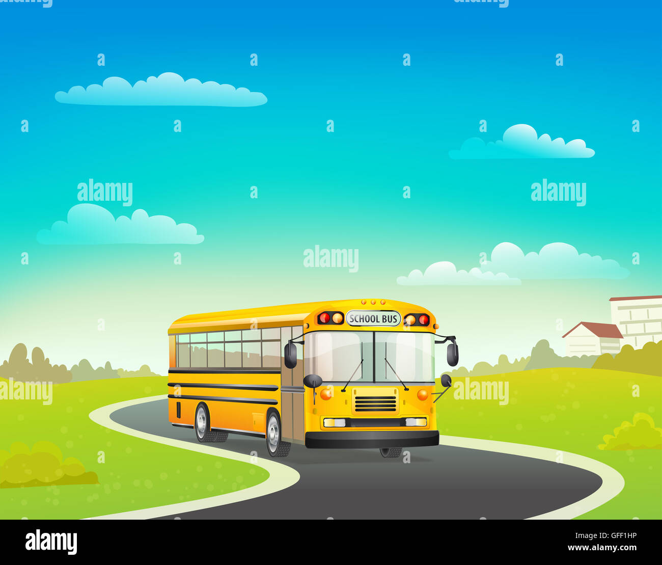 Sur la route d'autobus scolaire Banque D'Images