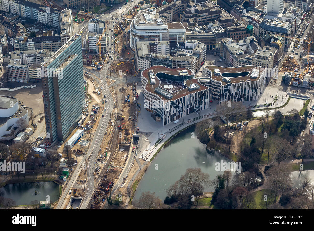 Vue aérienne, Jan-Wellem-Platz, Koe-Bogen, Berliner Allee, Düsseldorf, Rhénanie, Rhénanie du Nord-Westphalie, Allemagne, Europe, Aerial Banque D'Images