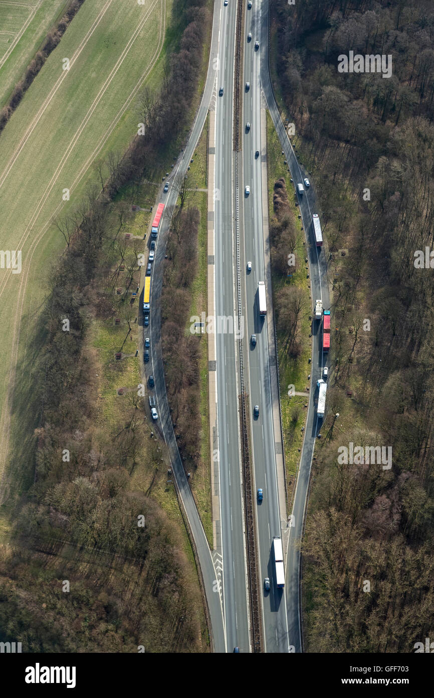 Vue aérienne, Roost sur Berger Busch Haus Reck, quatre voies A1 avant l'agrandissement prévu entre la croix et l'autoroute sortie Kamener Banque D'Images