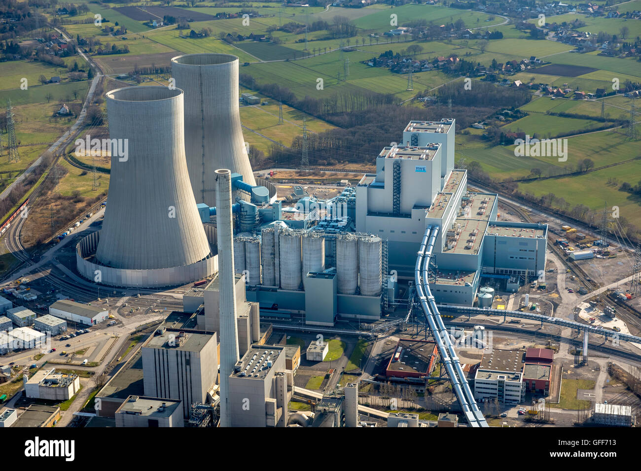 Vue aérienne, RWE Power Westfalen power plant, le charbon, la construction de l'usine, autrefois le site nucléaire d'« EMPORTEZ, Hamm, Ruhr, Banque D'Images Vue aérienne, RWE Power Westfalen power plant, le charbon, la construction de l'usine, autrefois le site nucléaire d'« EMPORTEZ, Hamm, Ruhr, Banque D'Images