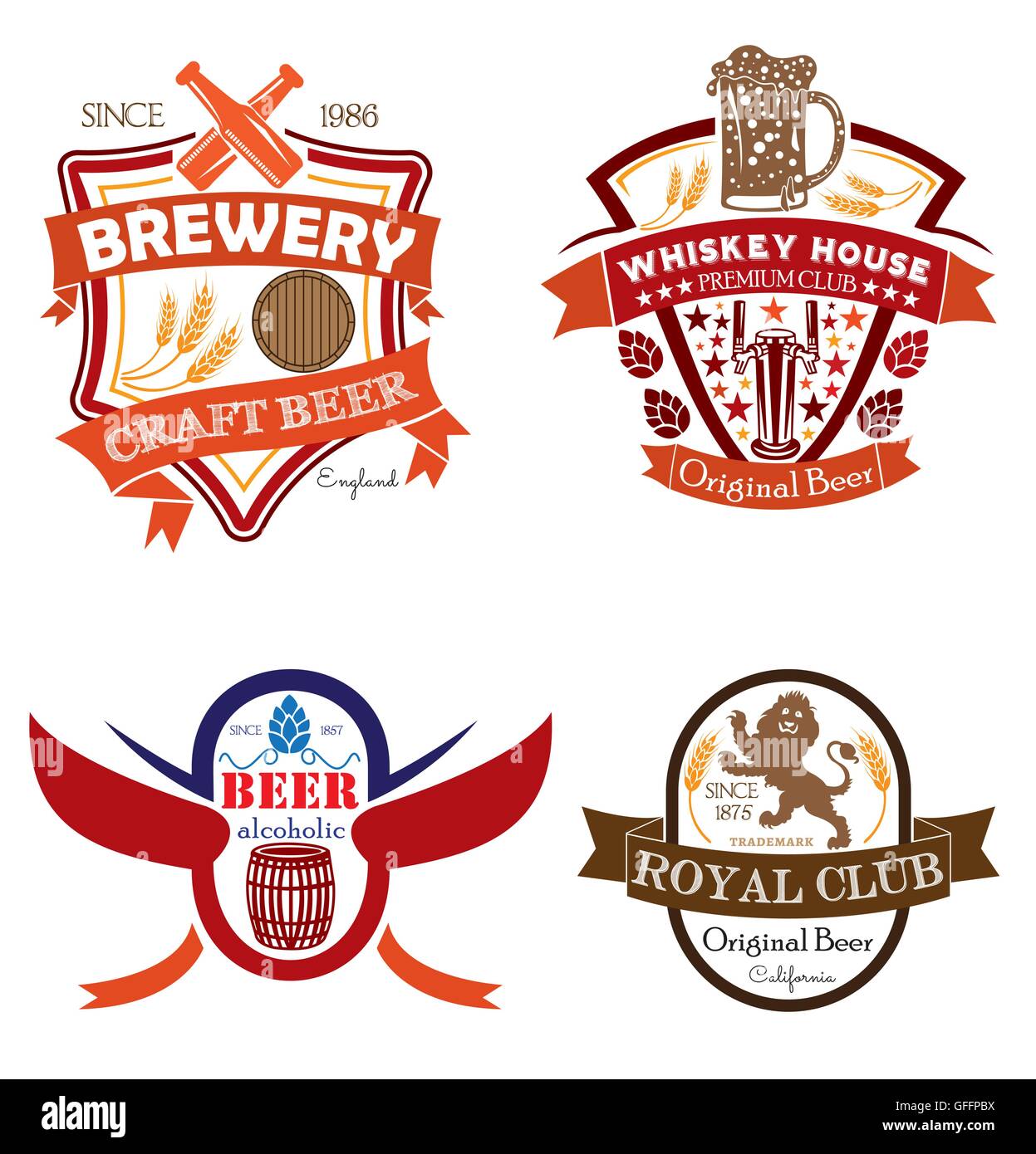 Étiquette de bière Vintage Logo Badge Illustration de Vecteur