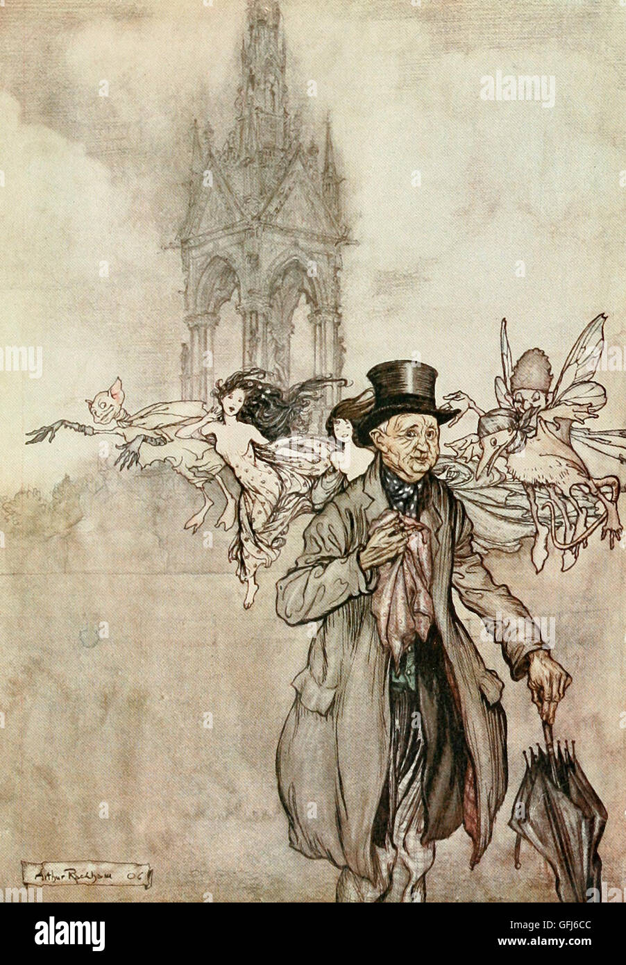 Vieux Monsieur Salford était un pommier d'un vieux monsieur qui a erré toute la journée dans les jardins, scène de Peter Pan Banque D'Images