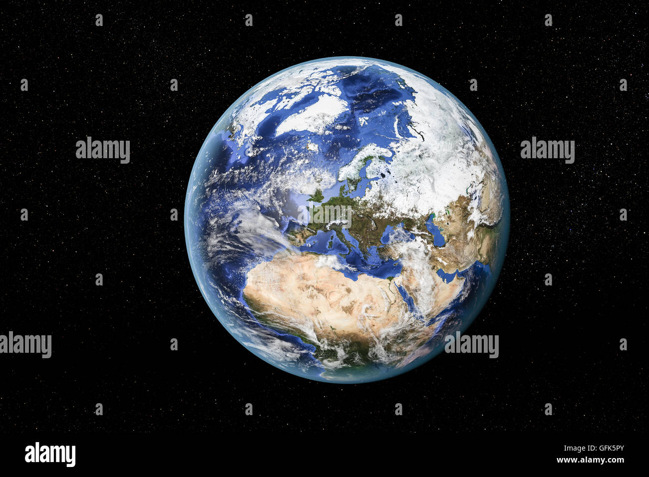 Vue détaillée de la Terre de l'espace, montrant l'Afrique du Nord, en Europe et au Moyen-Orient. Éléments de cette image fournie par la NASA Banque D'Images