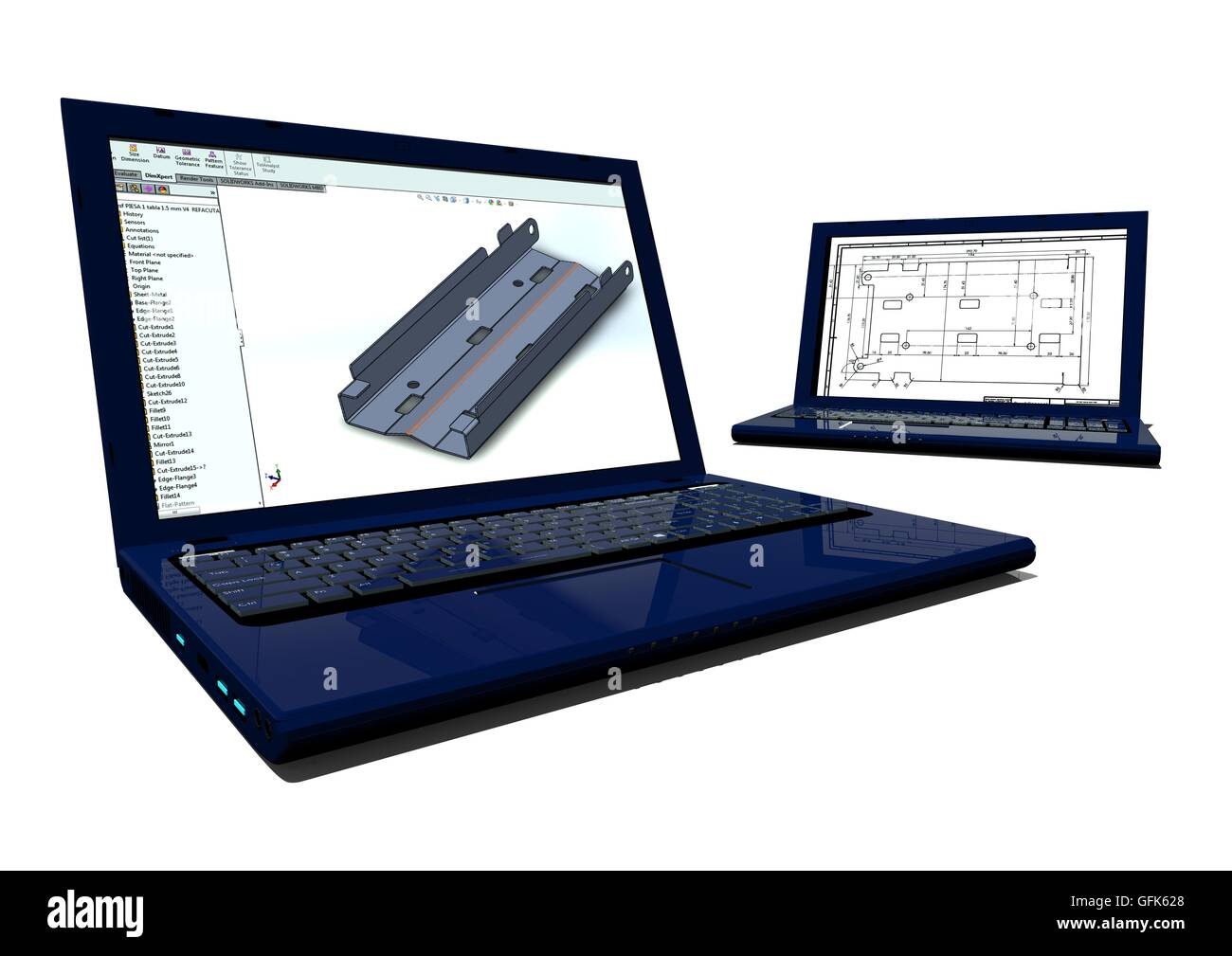 L'image de rendu 3d de deux ordinateurs portables qui représente la conception assistée par ordinateur Banque D'Images