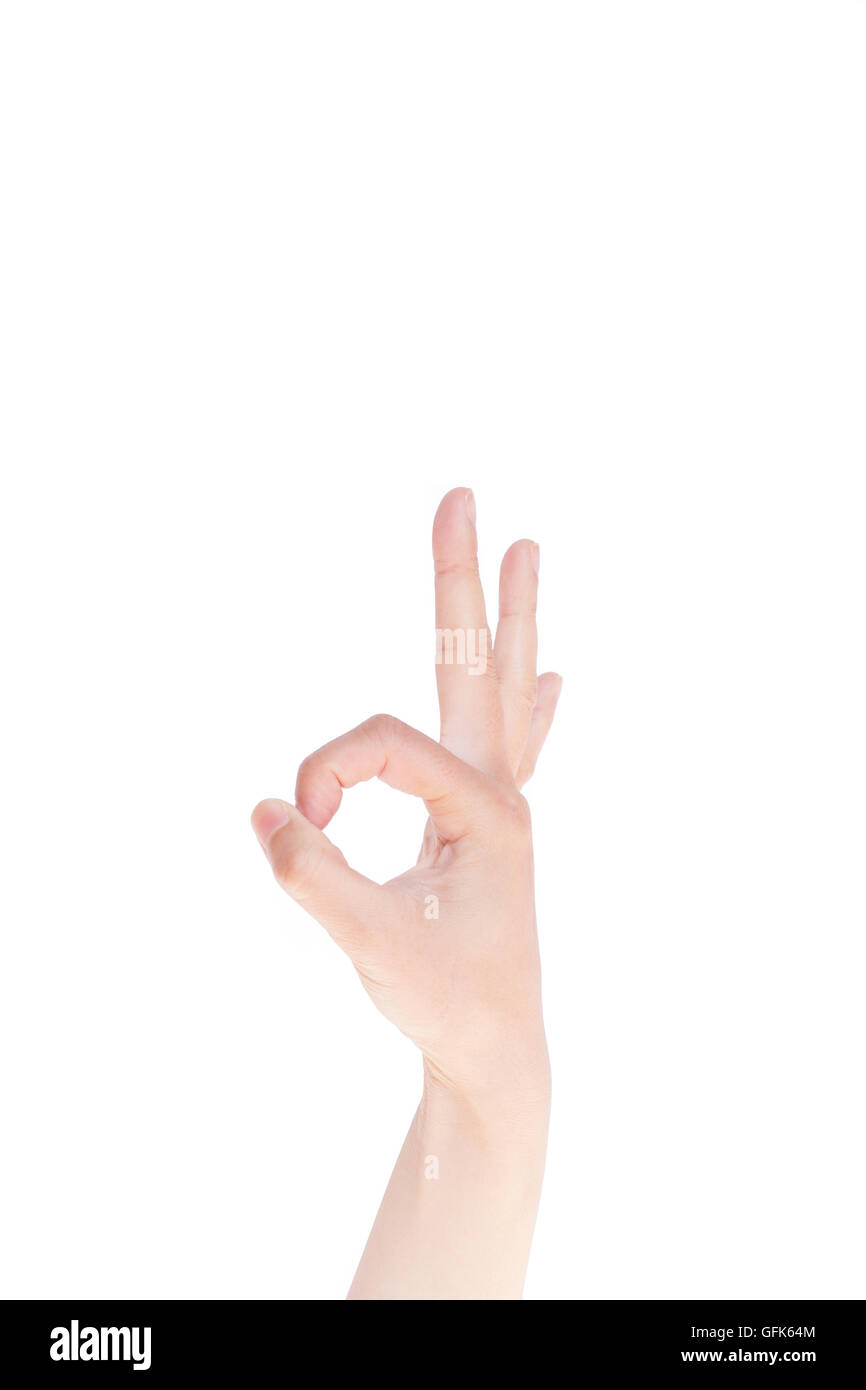 Geste : main japonais Bon, ok, l'argent sur blanc fond isolé Banque D'Images