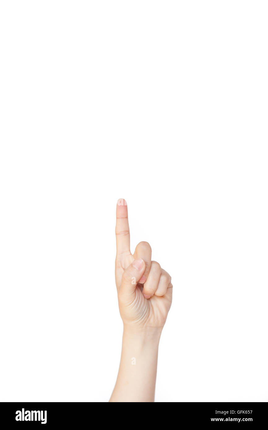 Geste : main japonais numéro un sur fond isolé blanc Banque D'Images