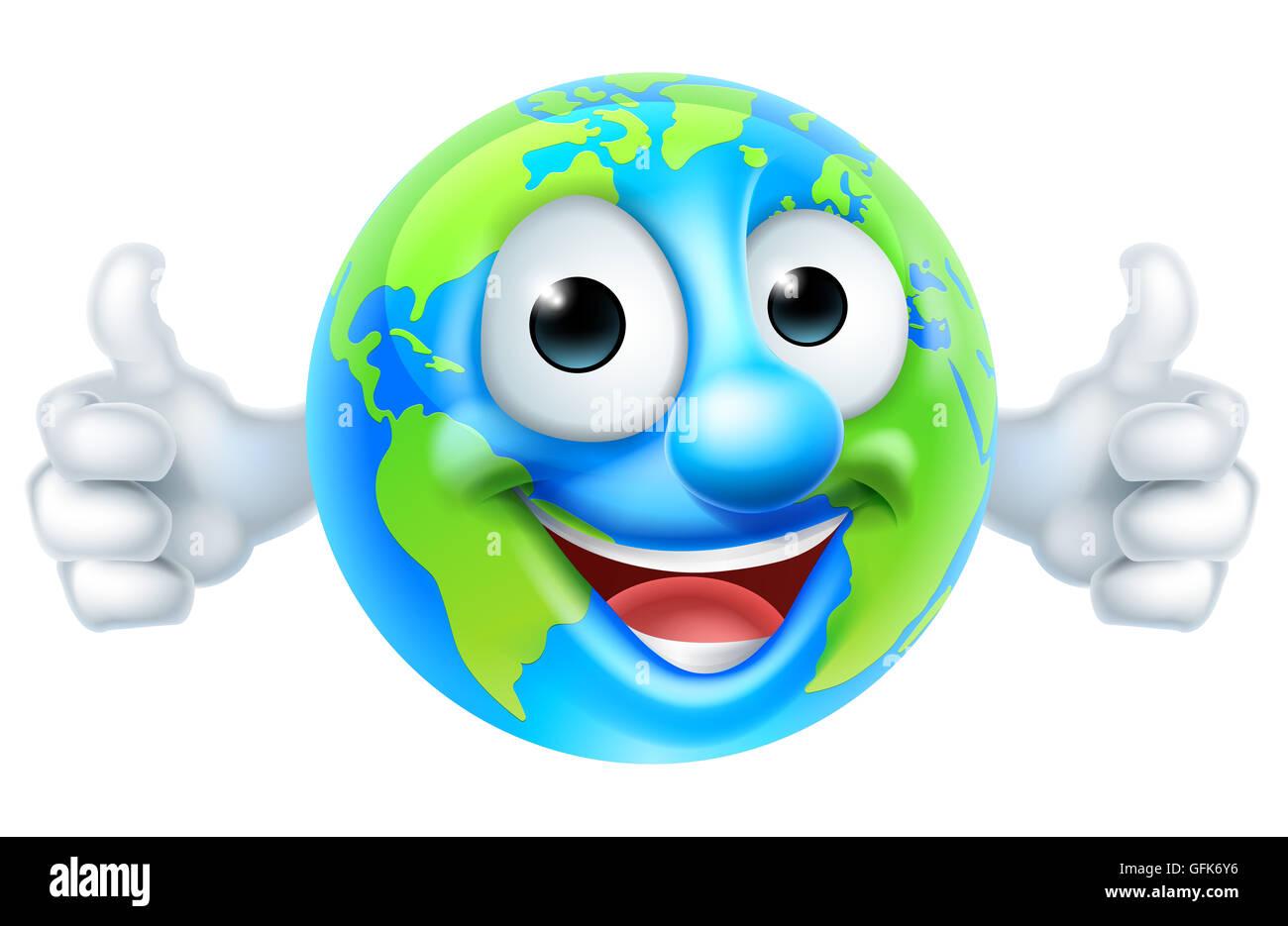 Une masse Thumbs up mascot globe personnage donnant un double Thumbs up Banque D'Images