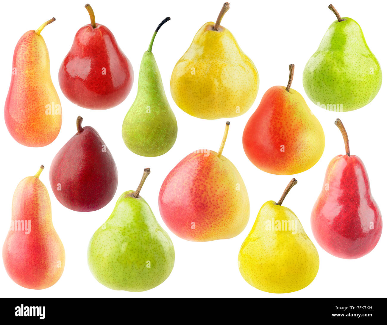 Poires isolés. Collection de divers fruits poire isolé sur fond blanc avec clipping path Banque D'Images
