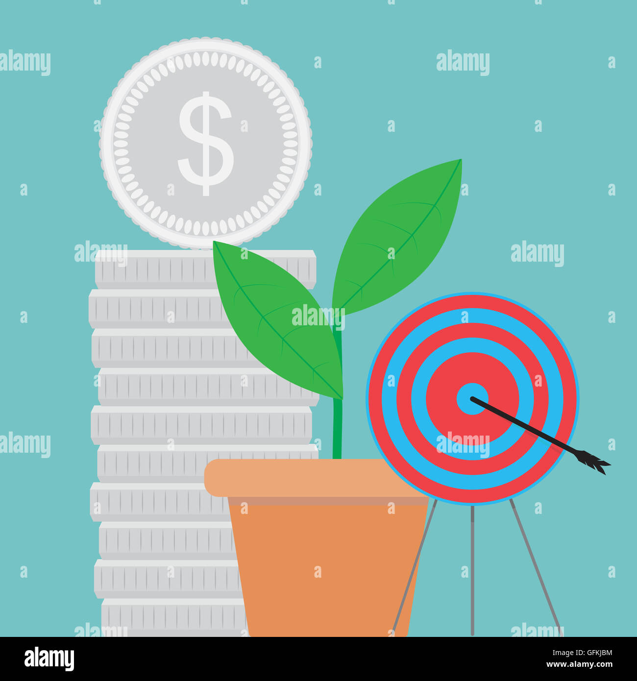 Les succès et les réalisations de l'objectif. La réussite de l'entreprise, réalisation et la croissance, vector illustration Banque D'Images