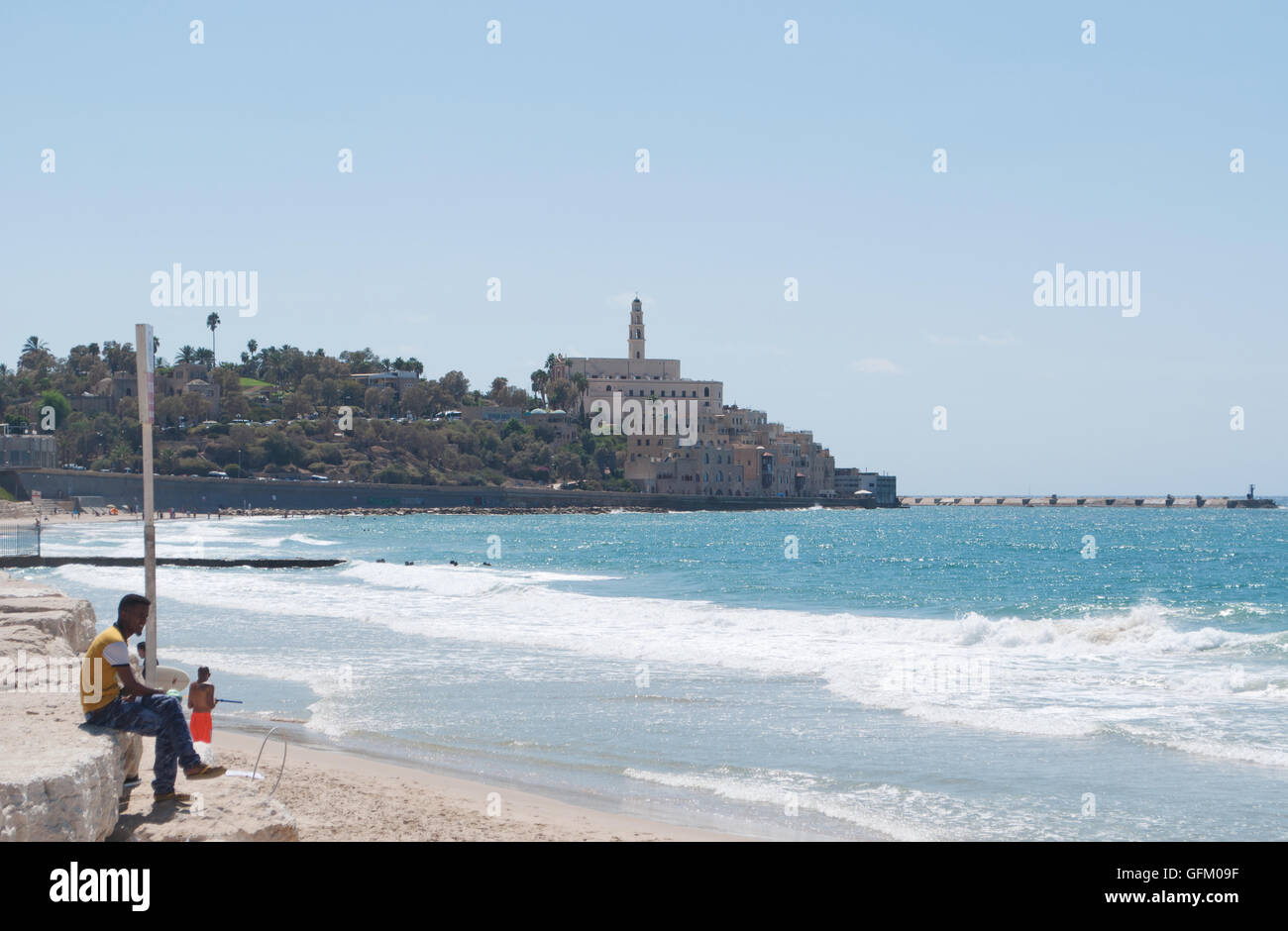 Israël, Moyen-Orient la Mer Méditerranée, de la plage et de la vieille ville de Jaffa, la partie la plus ancienne de Tel Aviv Yafo et l'une des plus ancienne ville portuaire Banque D'Images