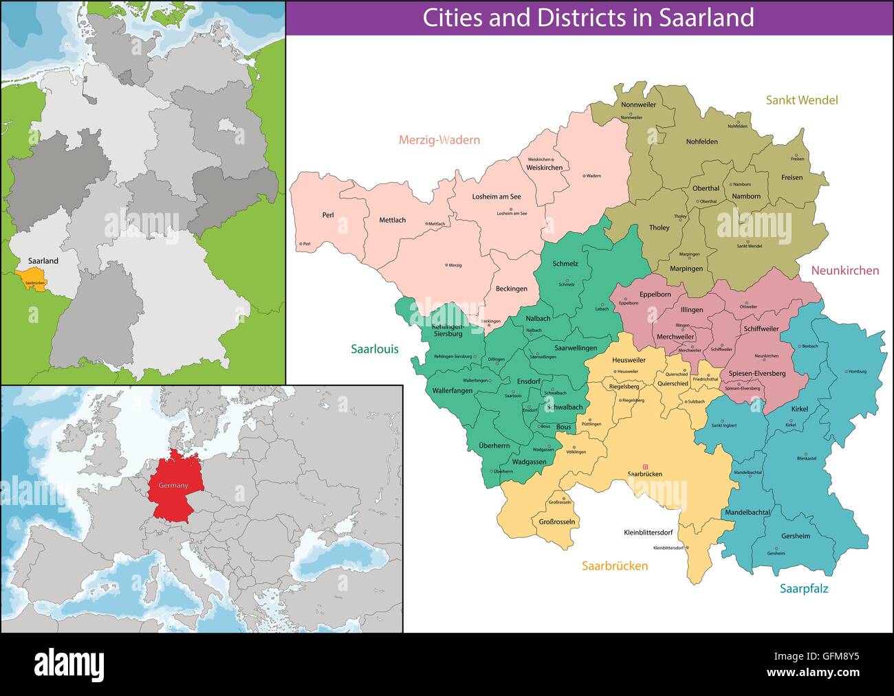 Carte de la Sarre Illustration de Vecteur