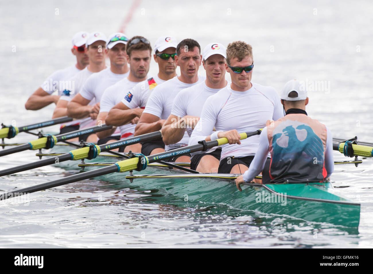 En août. 31 juillet, 2016. Les hommes de l'Allemagne de l'équipe d'aviron à huit en action pendant la formation de l'aviron à Lagoa Stadium à Rio de Janeiro, Brésil, le 31 juillet 2016. Les Jeux Olympiques de Rio 2016 se tiendra du 05 au 21 août. Photo : Sebastian Kahnert/dpa/Alamy Live News Banque D'Images