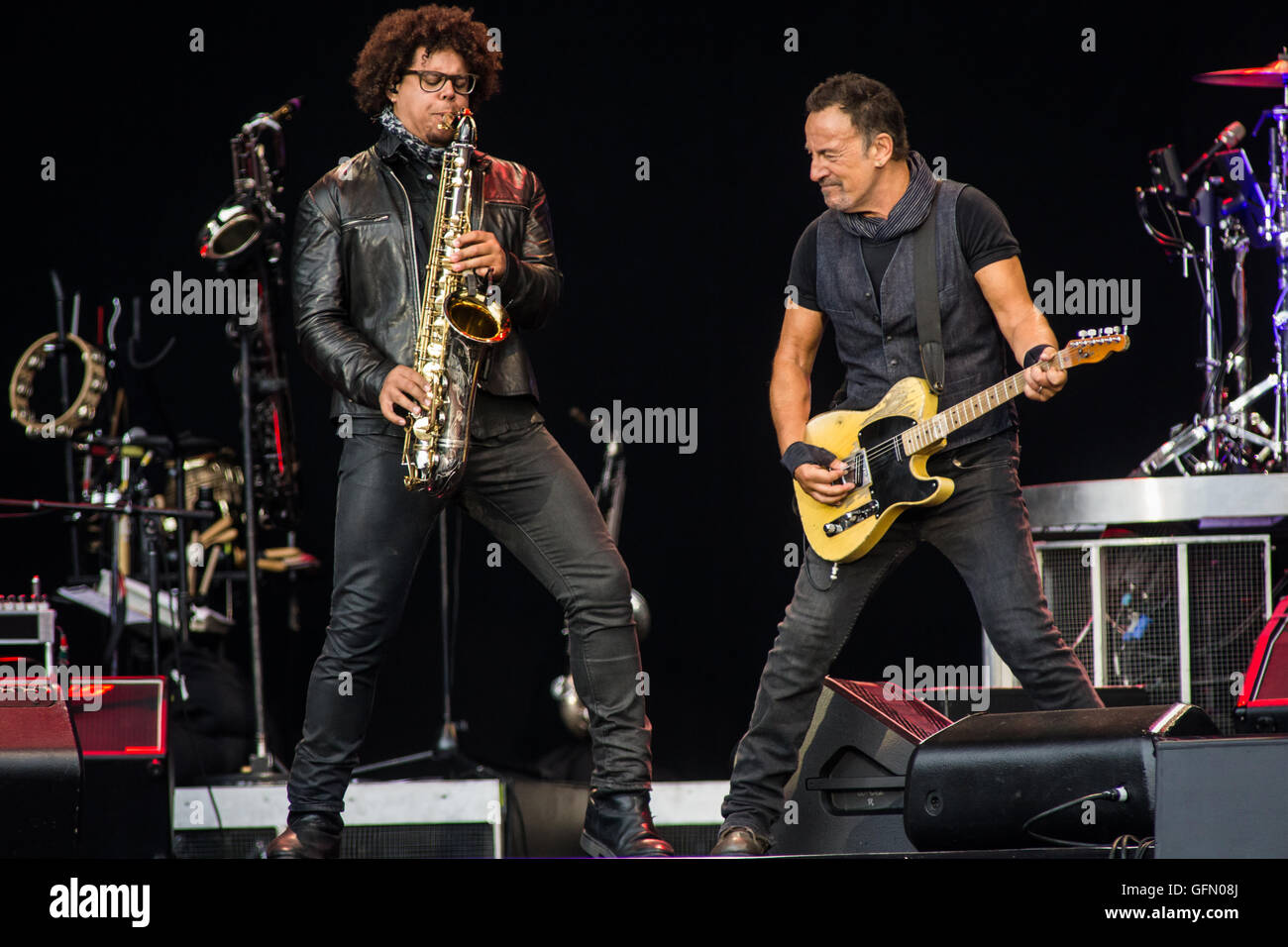 Zürich en Suisse. Le 31 juillet 2016. Le chanteur Bruce Springsteen et le E Street Band effectue sur scène au Letzigrund Stadion lors du dernier salon européen de 'la rivière d''2016' Credit : Rodolfo Sassano/Alamy Live News Banque D'Images