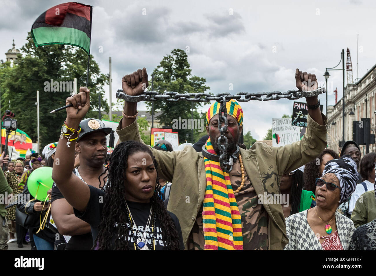 Londres, Royaume-Uni. 1er août 2016. Afrikan annuelle La Journée de l'émancipation des réparations à partir de mars, Brixton Sud London Crédit : Guy Josse/Alamy Live News Banque D'Images