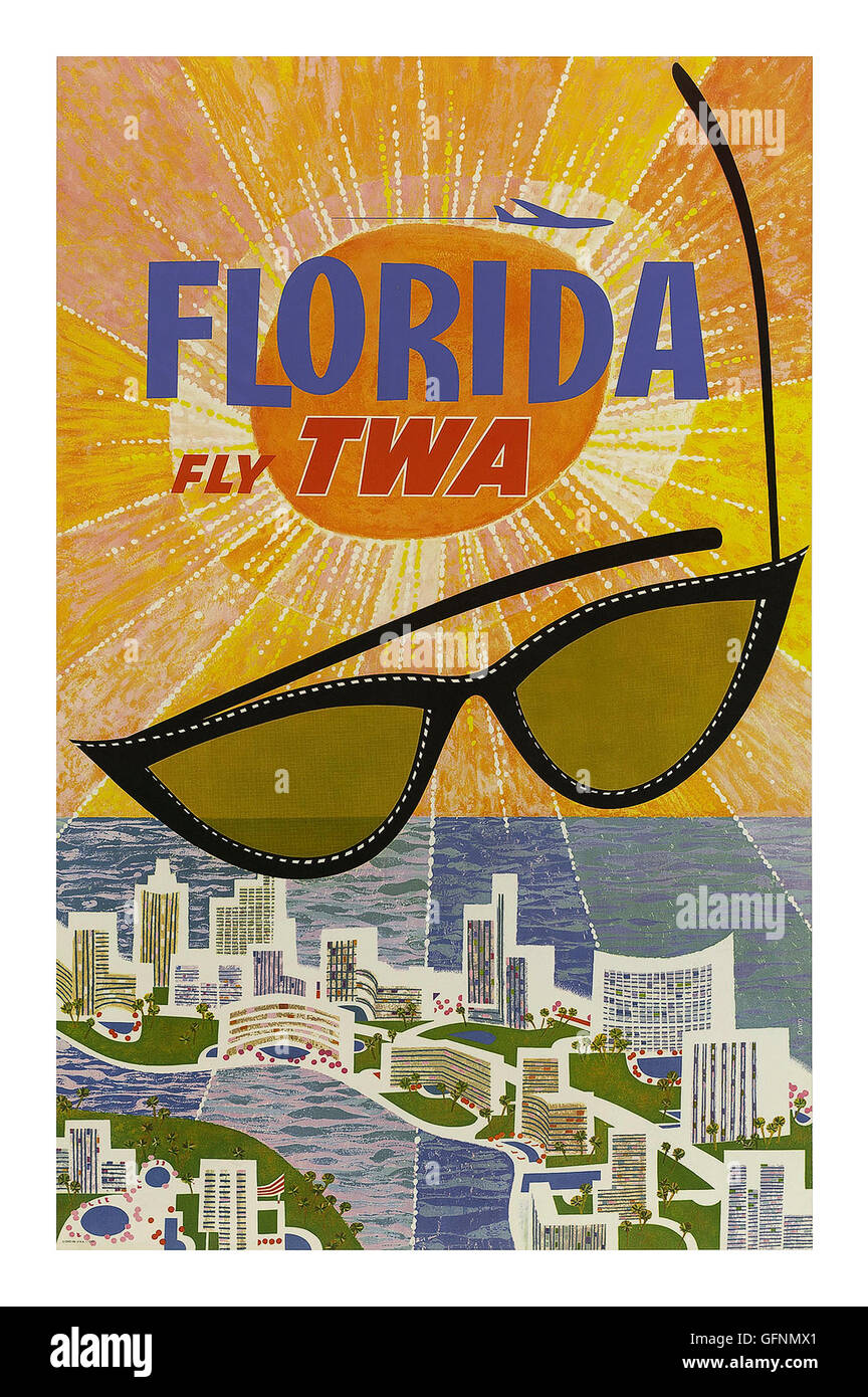 Floride 1960 TWA Airlines Affiche Art rétro Locations de Vacances Banque D'Images