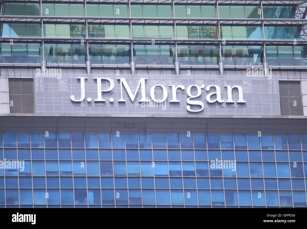 JP Morgan logo de l'entreprise, une multinationale américaine de services bancaires et financiers Société de portefeuille et de la plus grande banque des États-Unis d'Amérique Banque D'Images