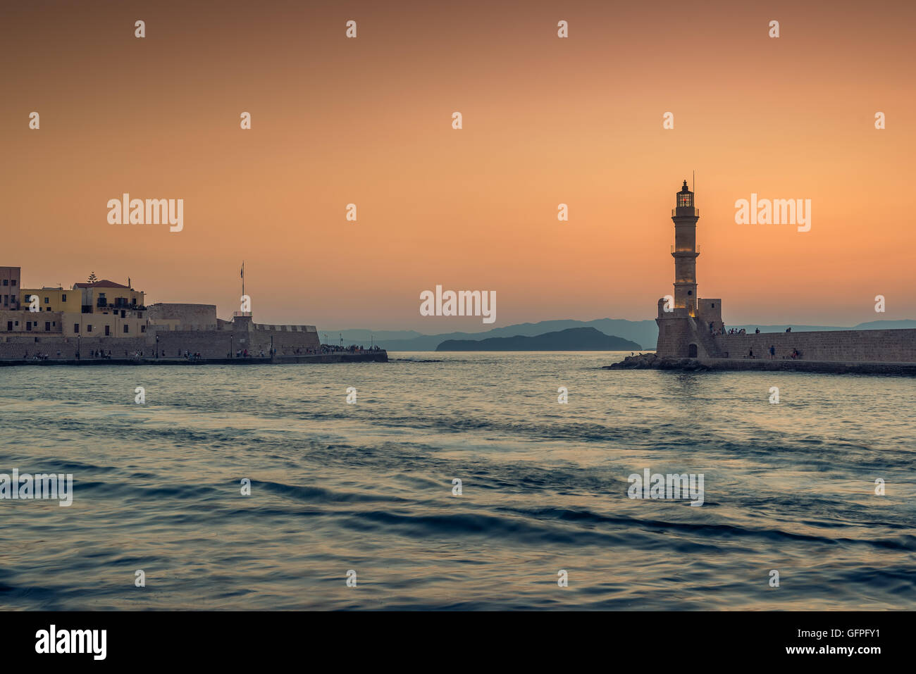 La Canée, Crète, Grèce : phare de Port Vénitien Banque D'Images