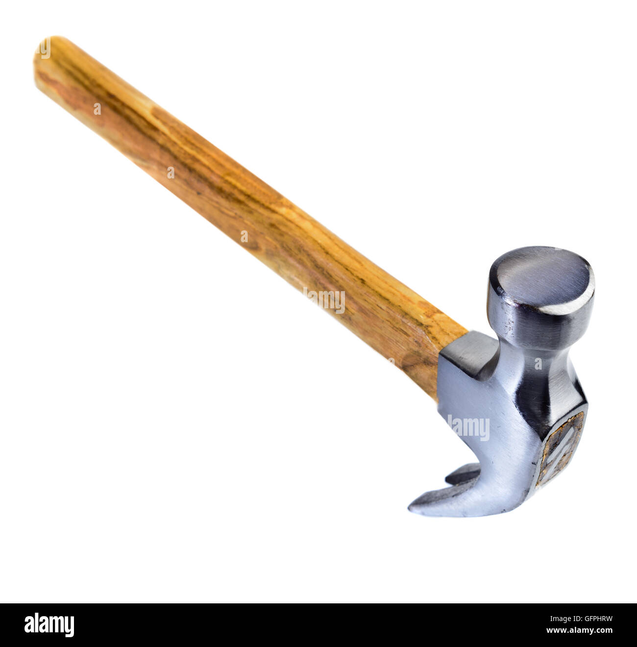 Poignée bois Claw Hammer isolé sur blanc. L'accent sur claw Banque D'Images