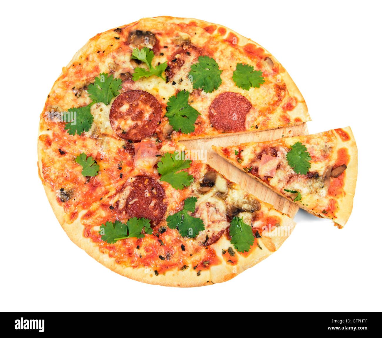 Pizza fait maison et Vue de dessus la tranche de coupe Banque D'Images