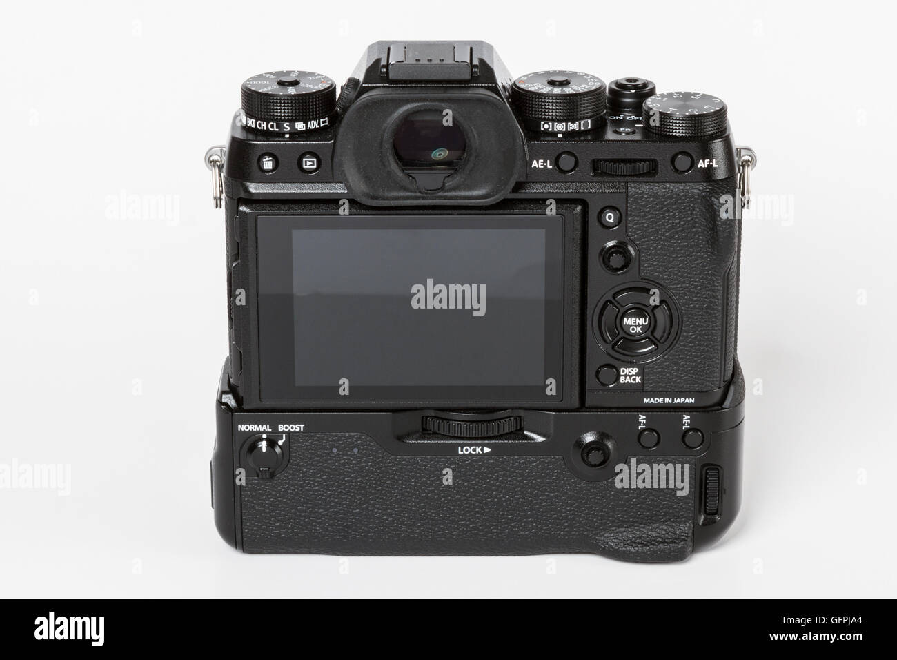 FUJIFILM X-T2, 24 mégapixels, caméra vidéo 4K mirrorless avec une batterie supplémentaire et poignée arrière mobile avec écran de l'arrière Banque D'Images