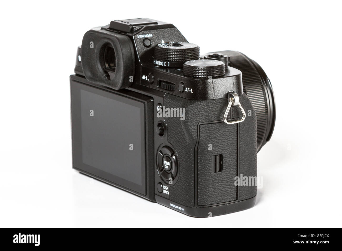 FUJIFILM X-T2, 24 mégapixels, vidéo 4K de l'arrière de l'appareil photo mirrorless sur fond blanc Banque D'Images