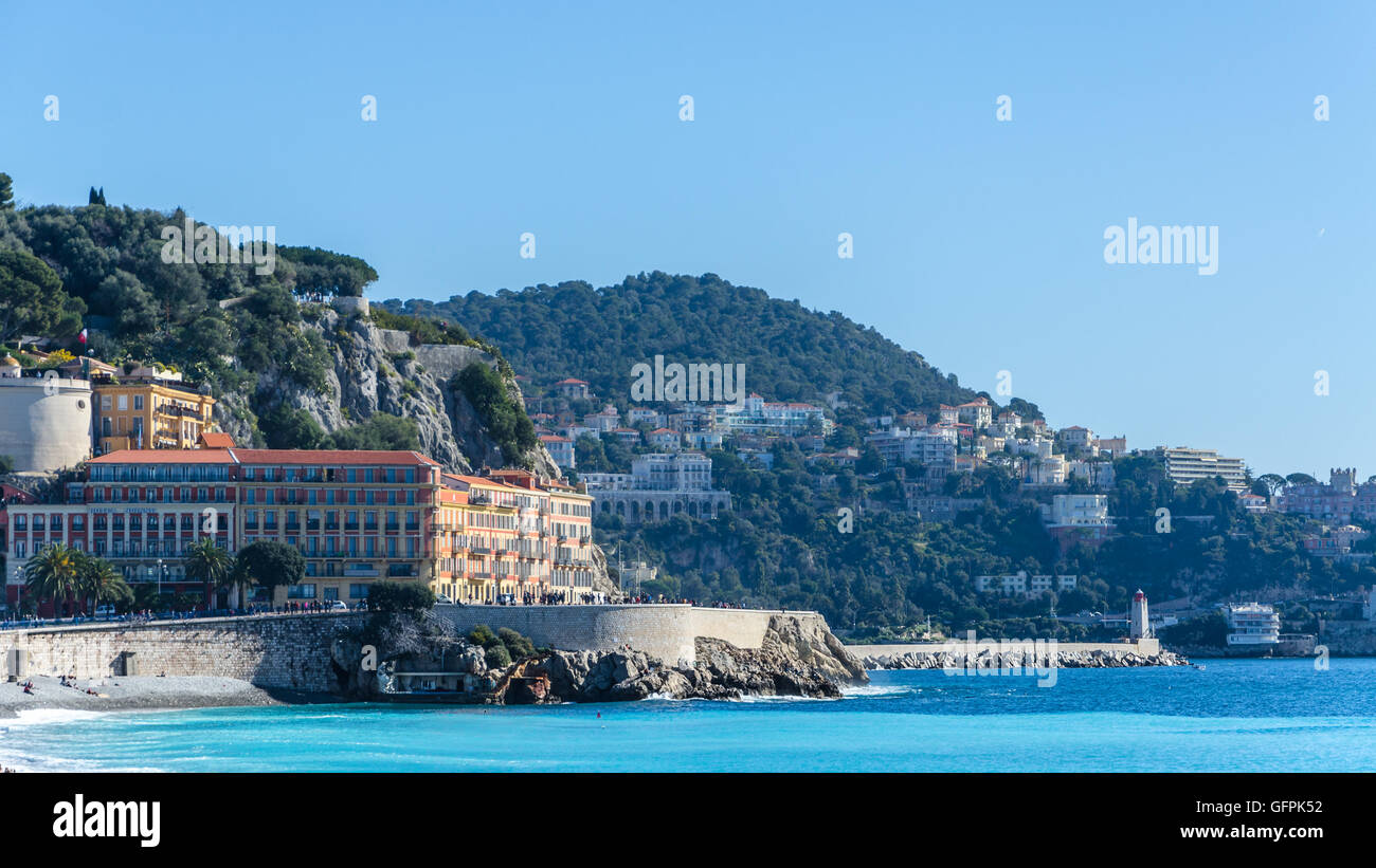 Carte de visite de Nice paysage avec vue sur la mer et les montagnes Banque D'Images