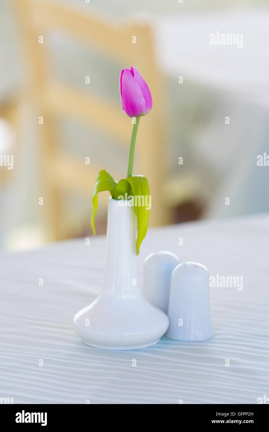 Set de table avec des tulipes d'un restaurant Banque D'Images