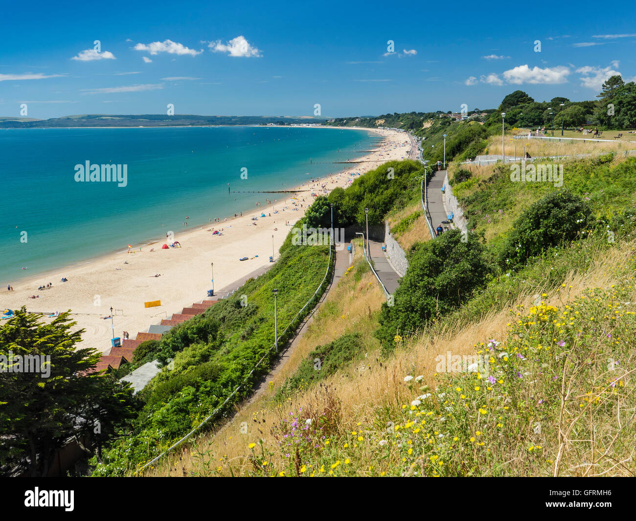 Plage de l'ouest de Bournemouth et Poole Bay à partir de la falaise, UK Banque D'Images