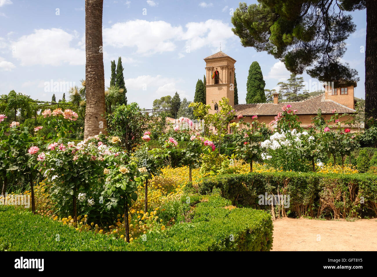 Jardins du couvent de San Francisco, aujourd'hui Parador National, à l'Alhambra, Grenade, Andalousie, espagne. Banque D'Images