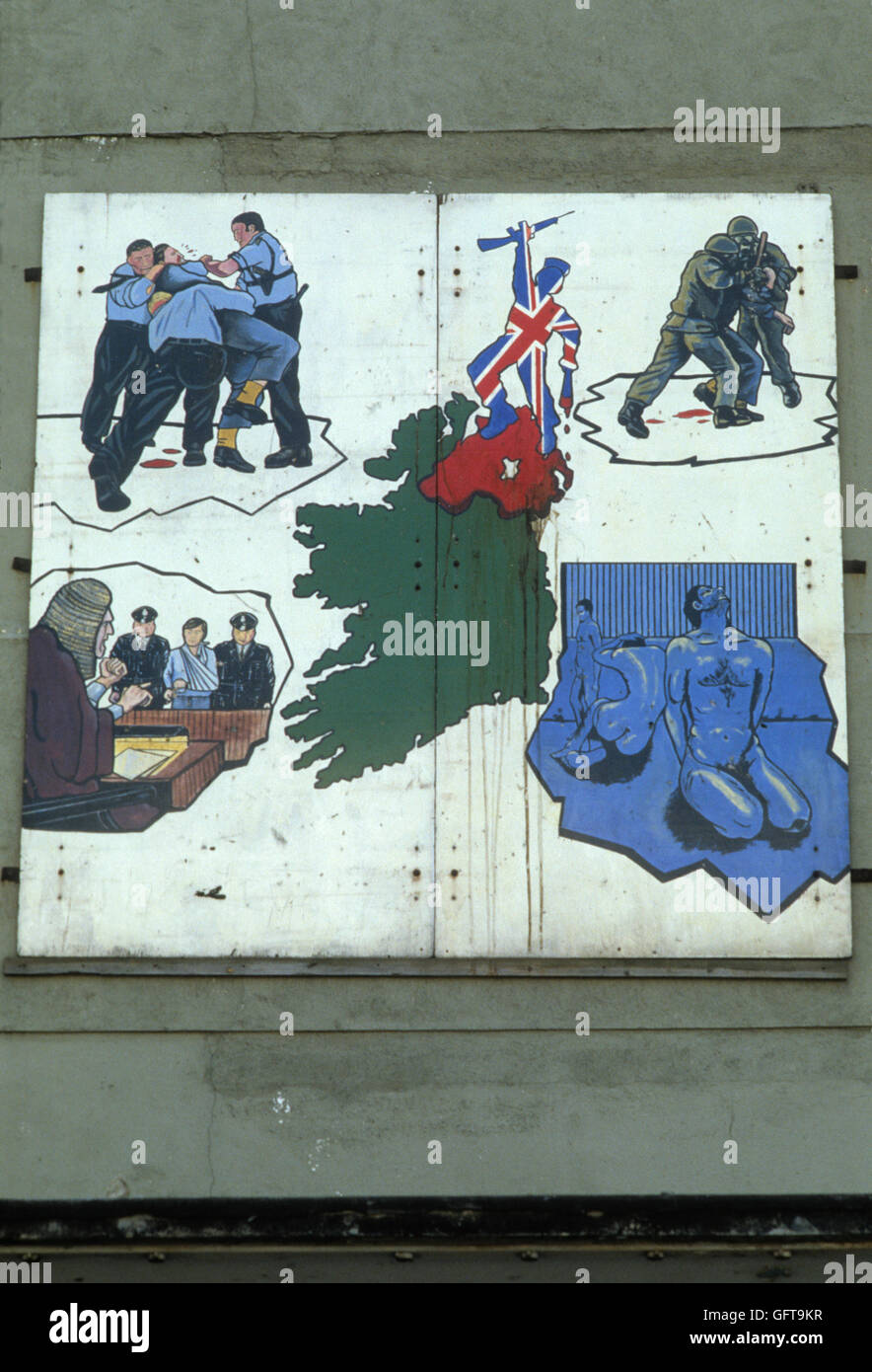 Troubles, peinture murale peinture murale représentant des scènes de la vie quotidienne des années 1980 UK HOMER SYKES Banque D'Images