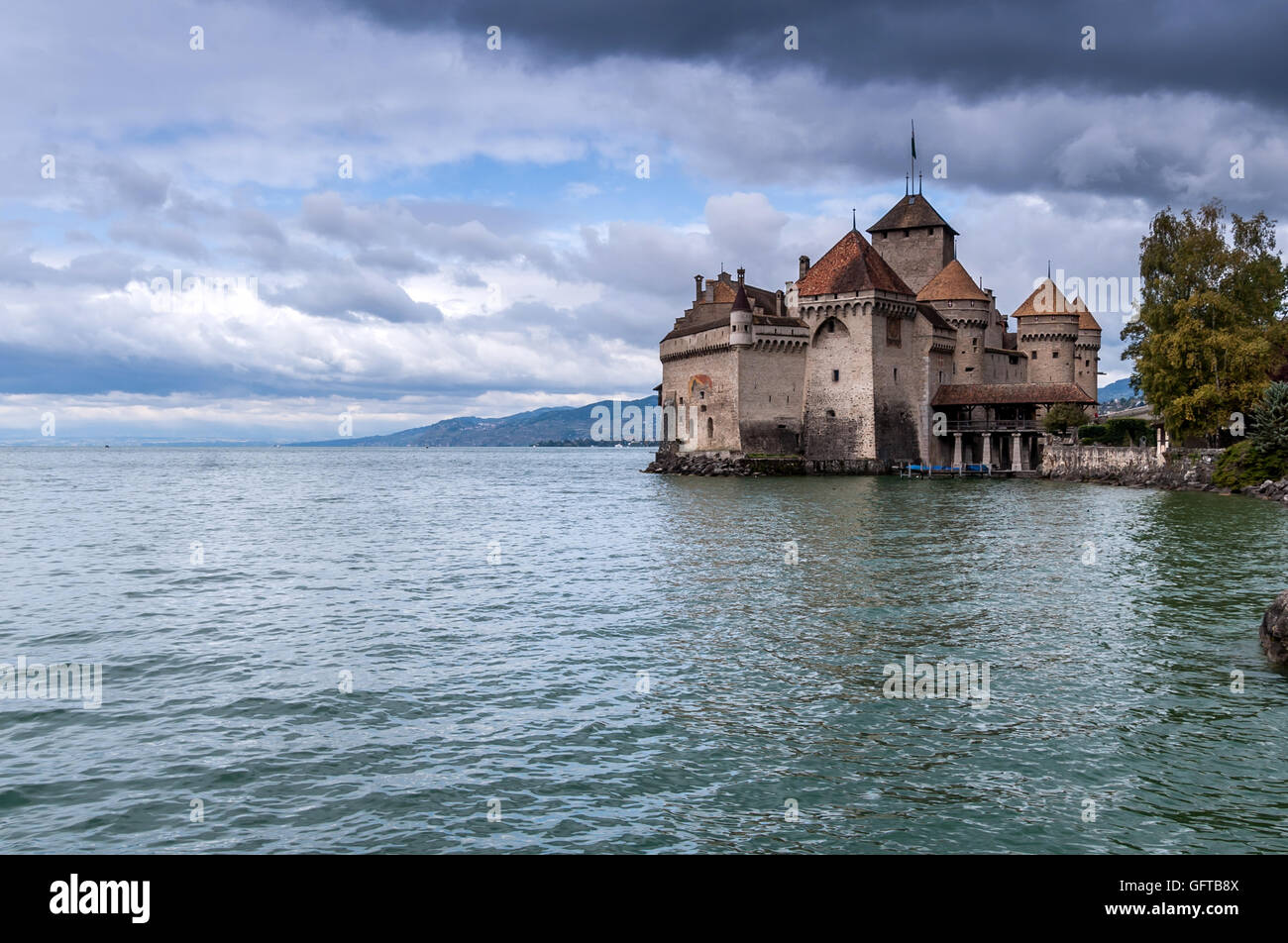 Château de Chillon, Château de Chillon, sur les rives du Lac Léman, Genfer See), à côté de Montreux Banque D'Images