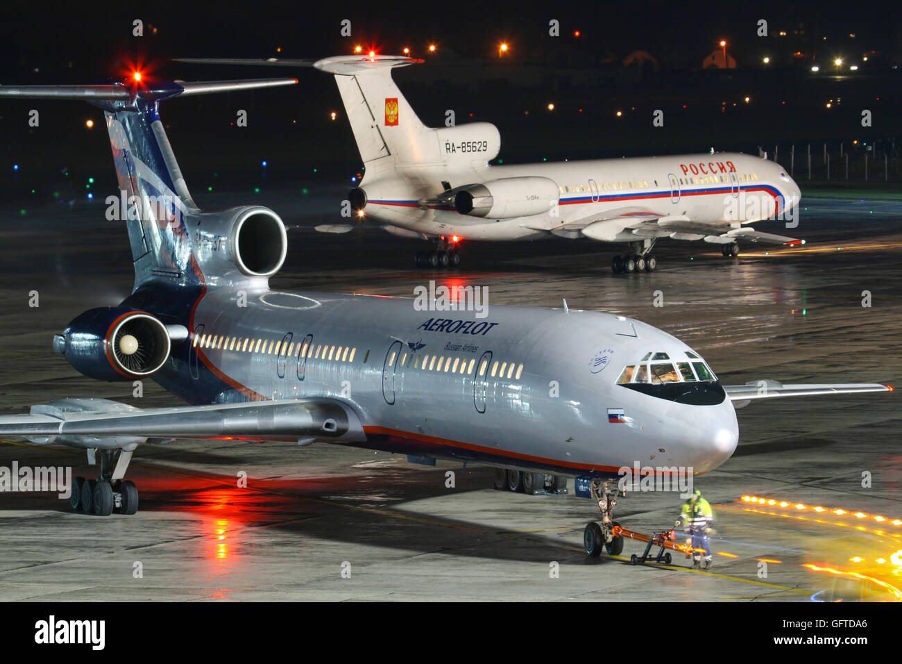 Salzburg/Autriche12 janvier, 2014:Tupolev 154 d'Aeroflot à l'aéroport de Salzbourg. Banque D'Images