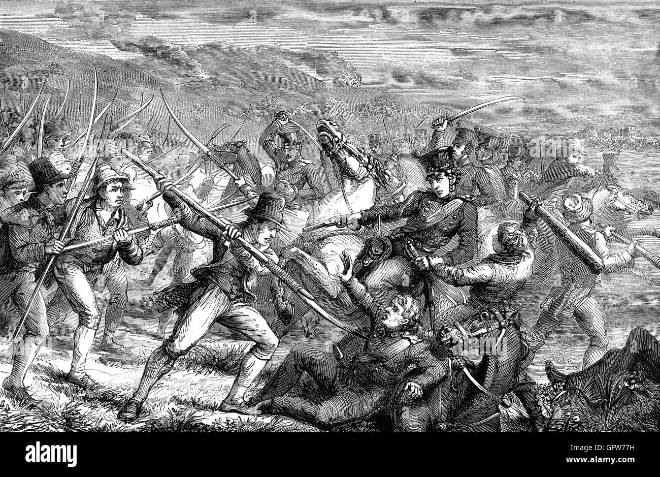 Le Carrickshock Carrickshock incident, massacre ou bataille d'Carrickshock fut un duel entre l'Irish Constabulary et paysannerie catholique locale près de Carrickshock Hugginstown, près de County Kilkenny, le 14 décembre 1831, au cours de la guerre de dîme en Irlande. Dix-sept ont été tués : 14 de la partie qui tente de recueillir les dîmes et trois de la foule de gens qui s'opposaient à eux. Banque D'Images