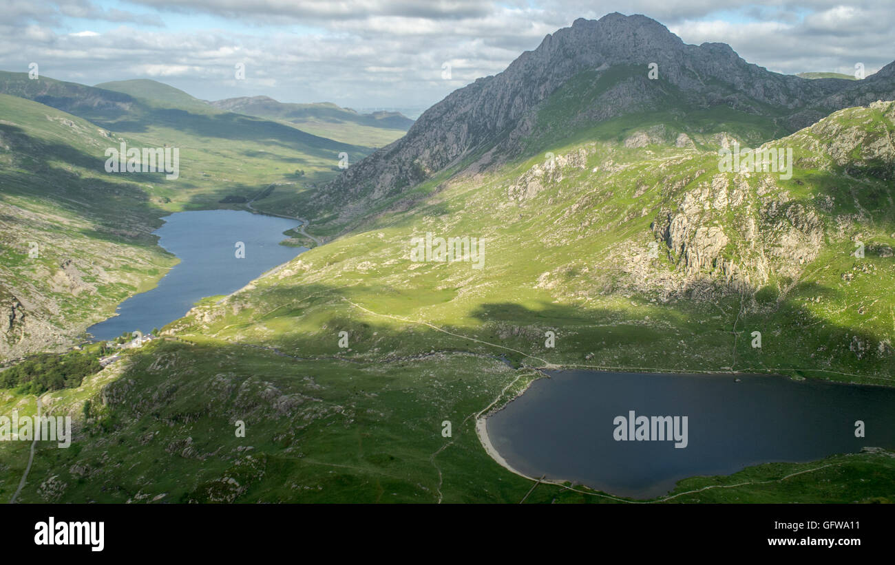 Tryfan, Llyn Idwal et Llyn Ogwen Ogwen Valley à Banque D'Images
