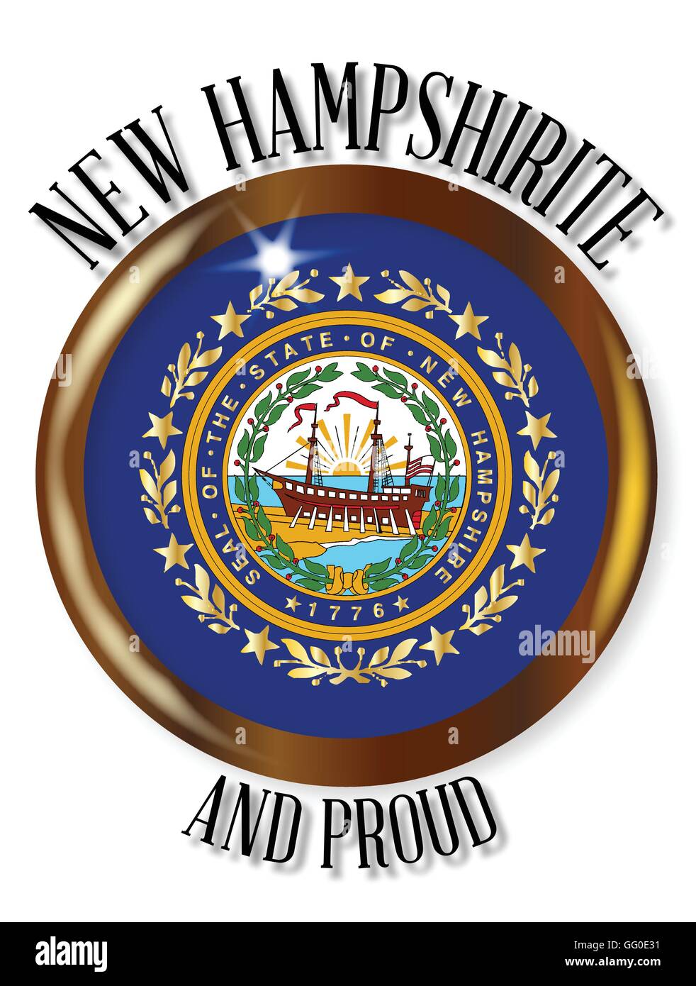 New Hampshire state flag enfoncé sur un fond blanc avec le nouveau texte Hampshirite et fier Illustration de Vecteur