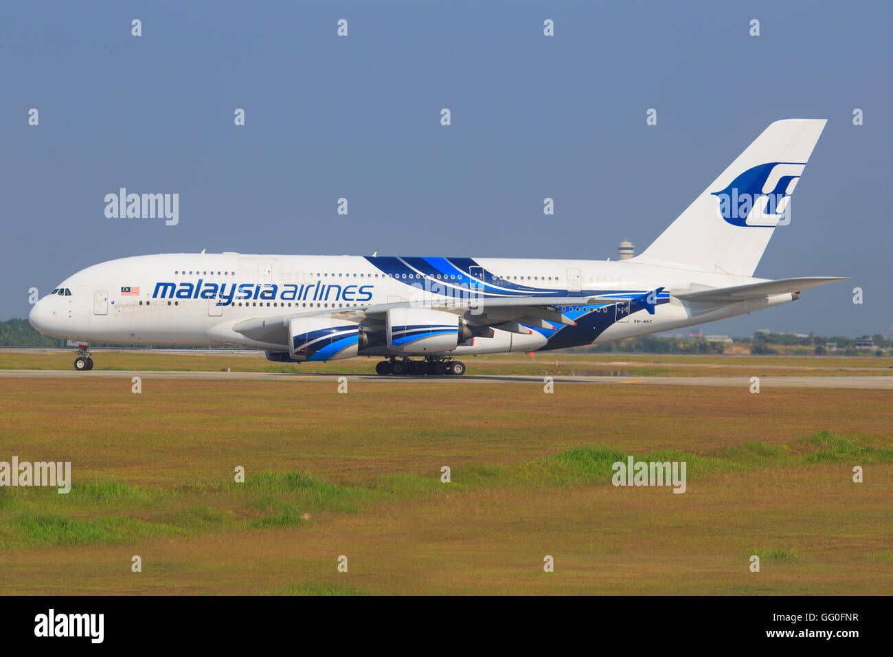 Kuala Lumpur Malaisie/Februar 10, 2015 : Airbus A380 en provenance de la Malaisie à l'aéroport de Kuala Lumpur. Banque D'Images