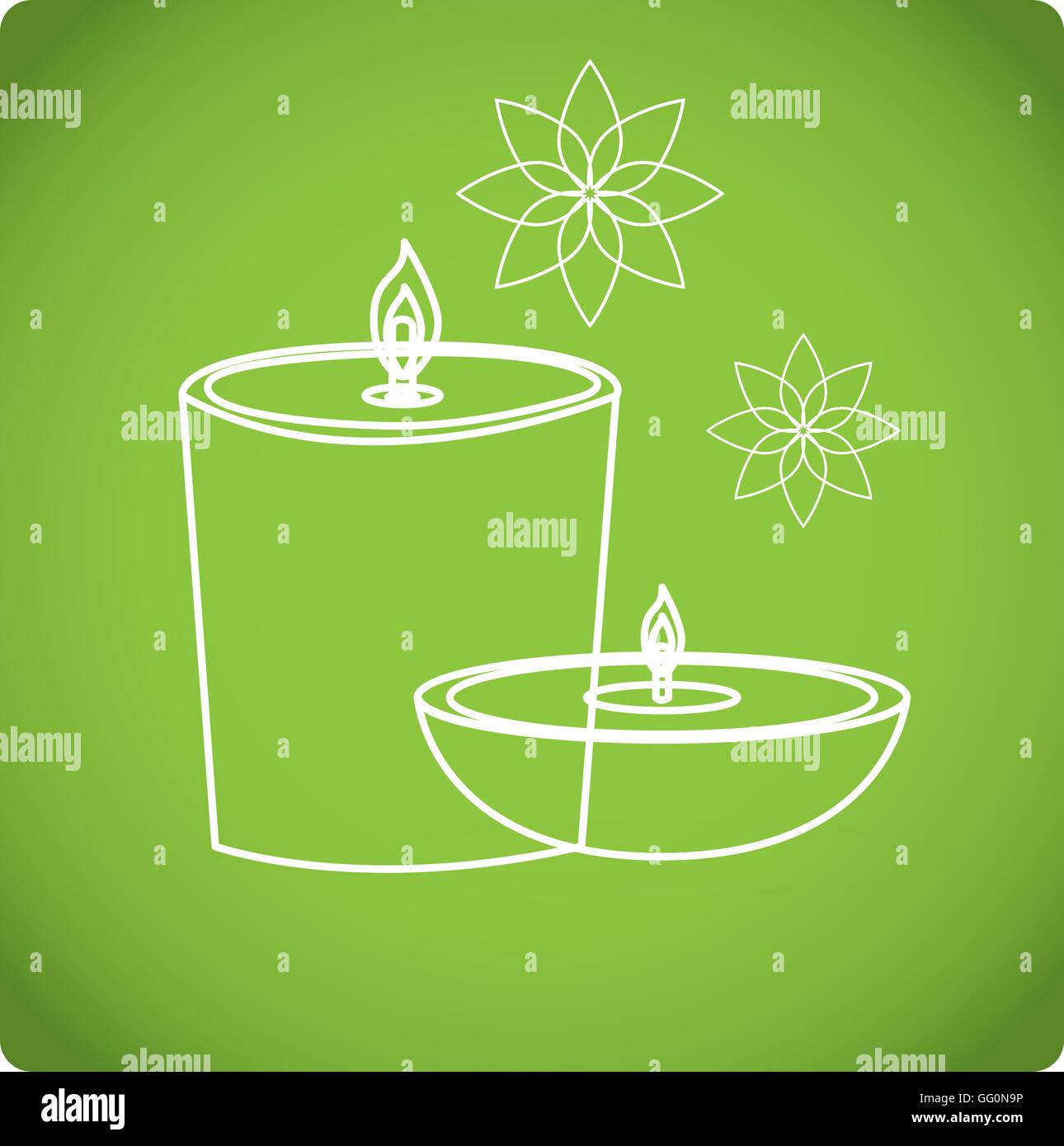 Fond vert avec une paire de bougies et de fleurs Illustration de Vecteur