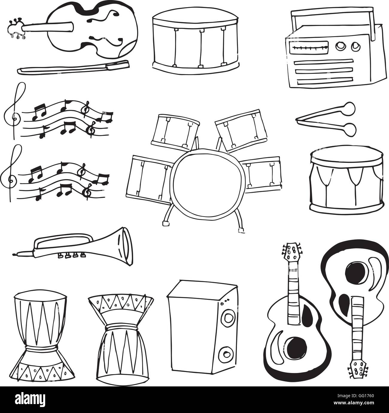 Doodle de collection d'instruments de musique disponibles Illustration de Vecteur