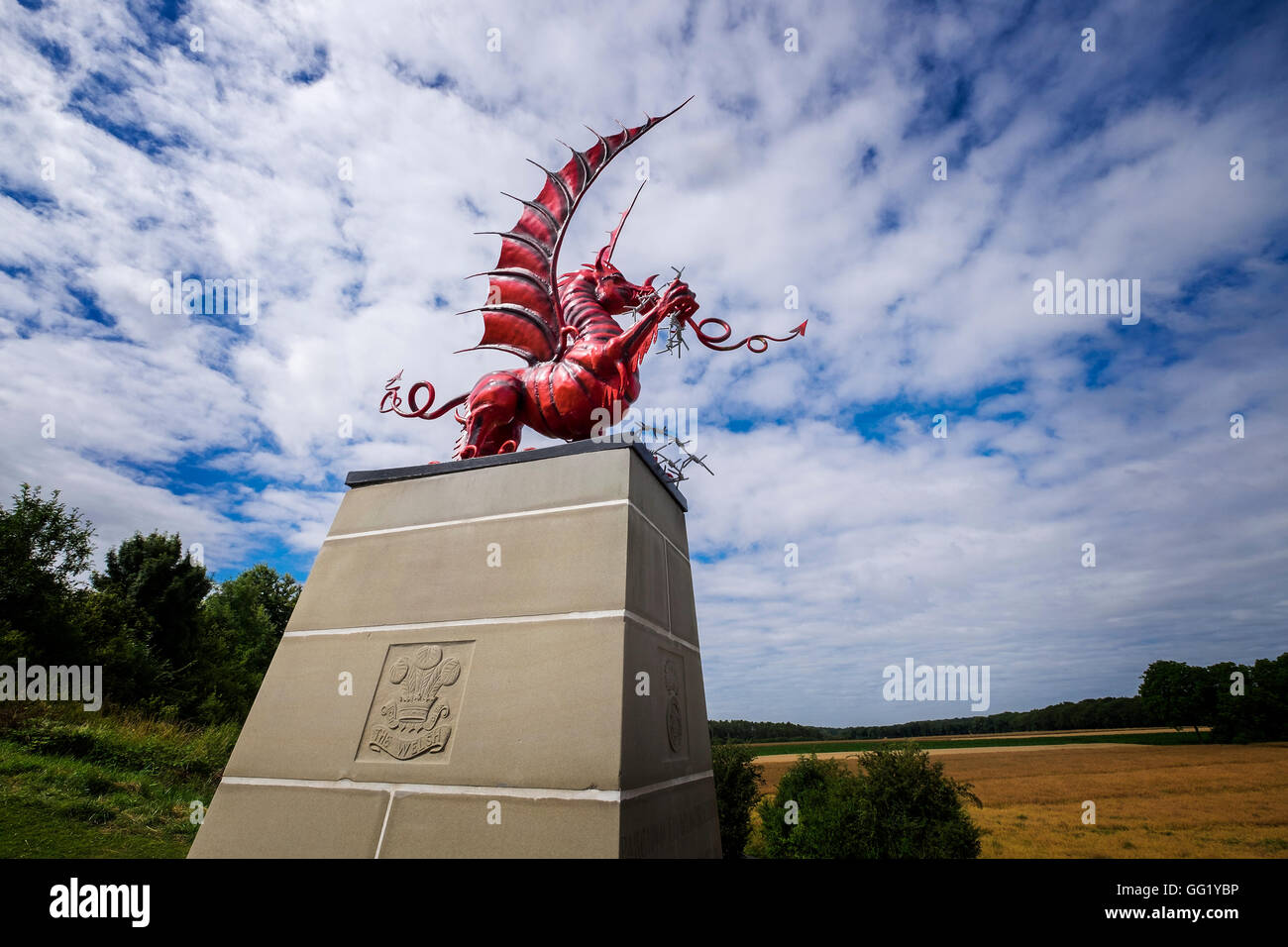 Ce dragon gallois donne sur la zone où la 38e Division (Welsh) attaqué Mametz Wood entre 7 - 14 juillet 1916. Banque D'Images