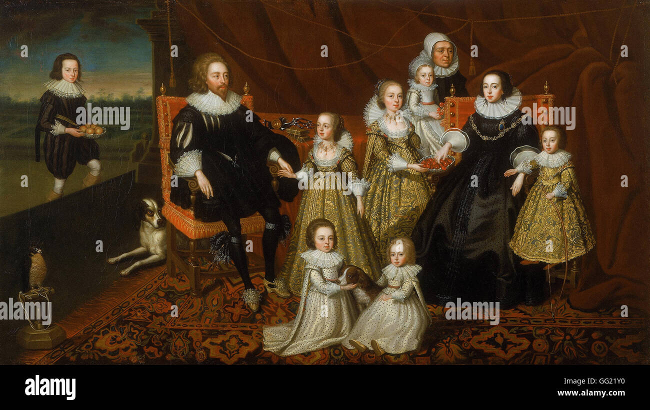 Cornelius Johnson, après - Portrait de Sir Thomas Lucy et sa famille Banque D'Images
