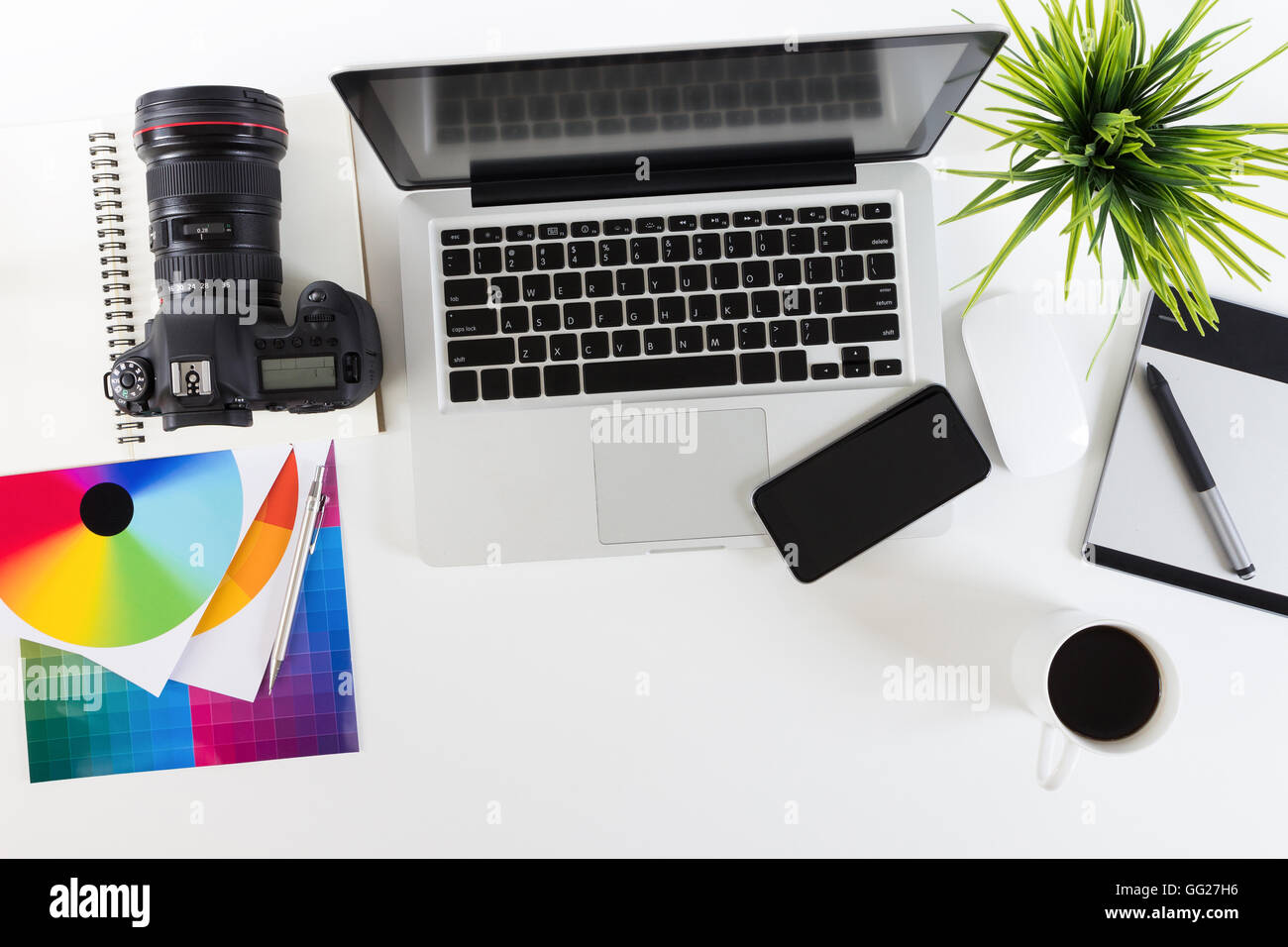 Espace de travail sur la photographie Vue de dessus Banque D'Images