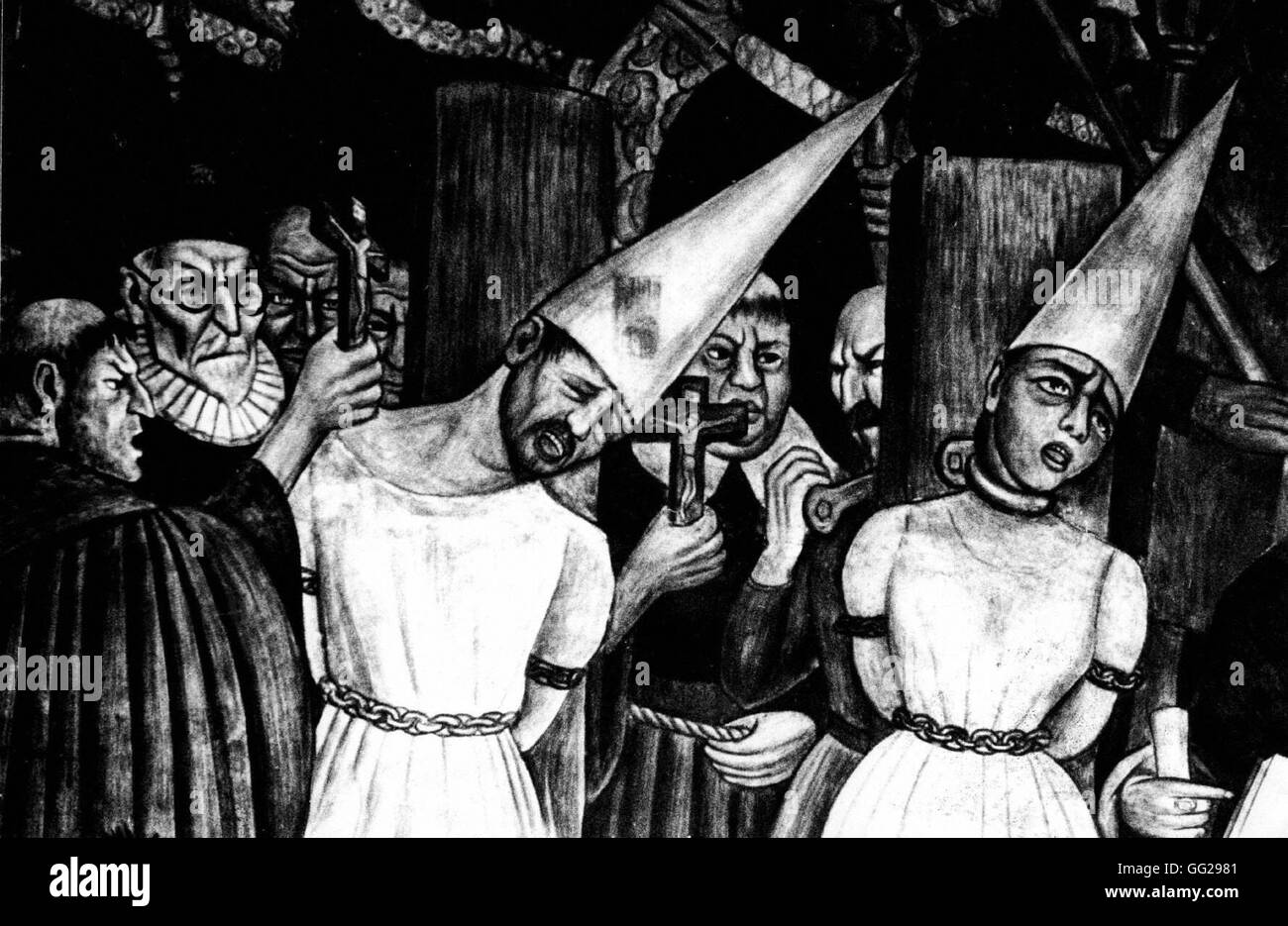 Scène de l'Inquisition. Fresque de Diego Rivera 20e siècle Banque D'Images
