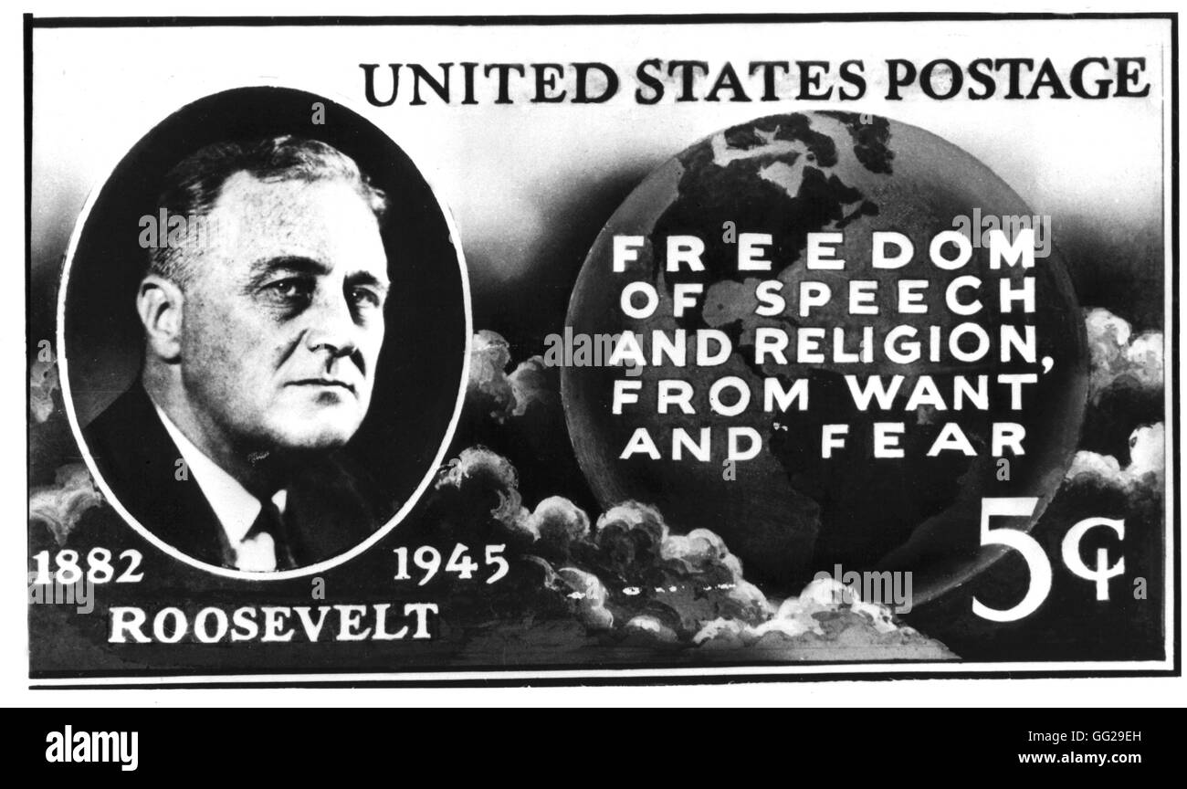 Timbre-poste représentant le président Roosevelt 1945 United States Banque D'Images