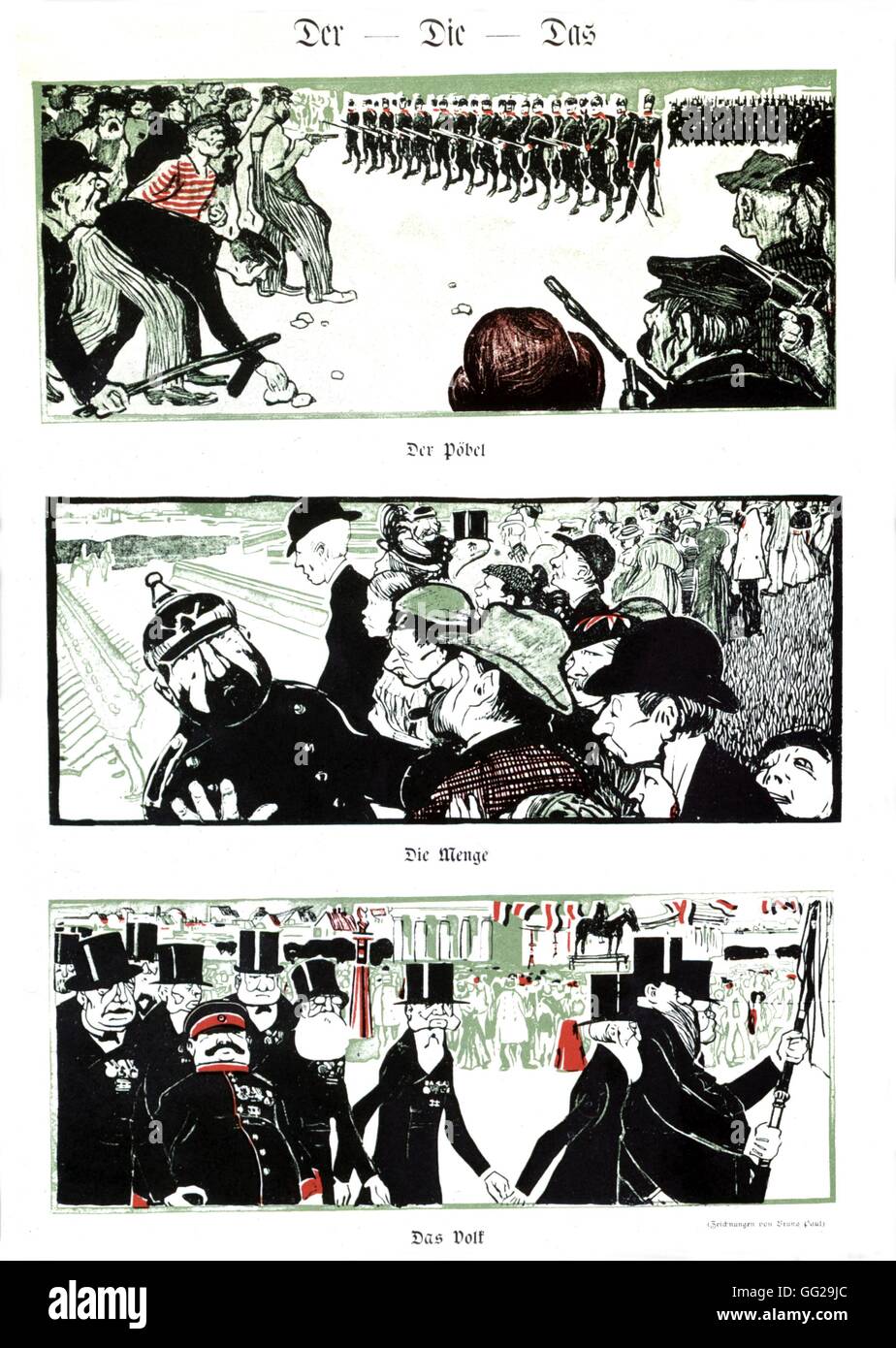 Dessin animé satirique contre l'agitation sociale, la foule, les classes inférieures 1897 Allemagne Marcer Archives Banque D'Images