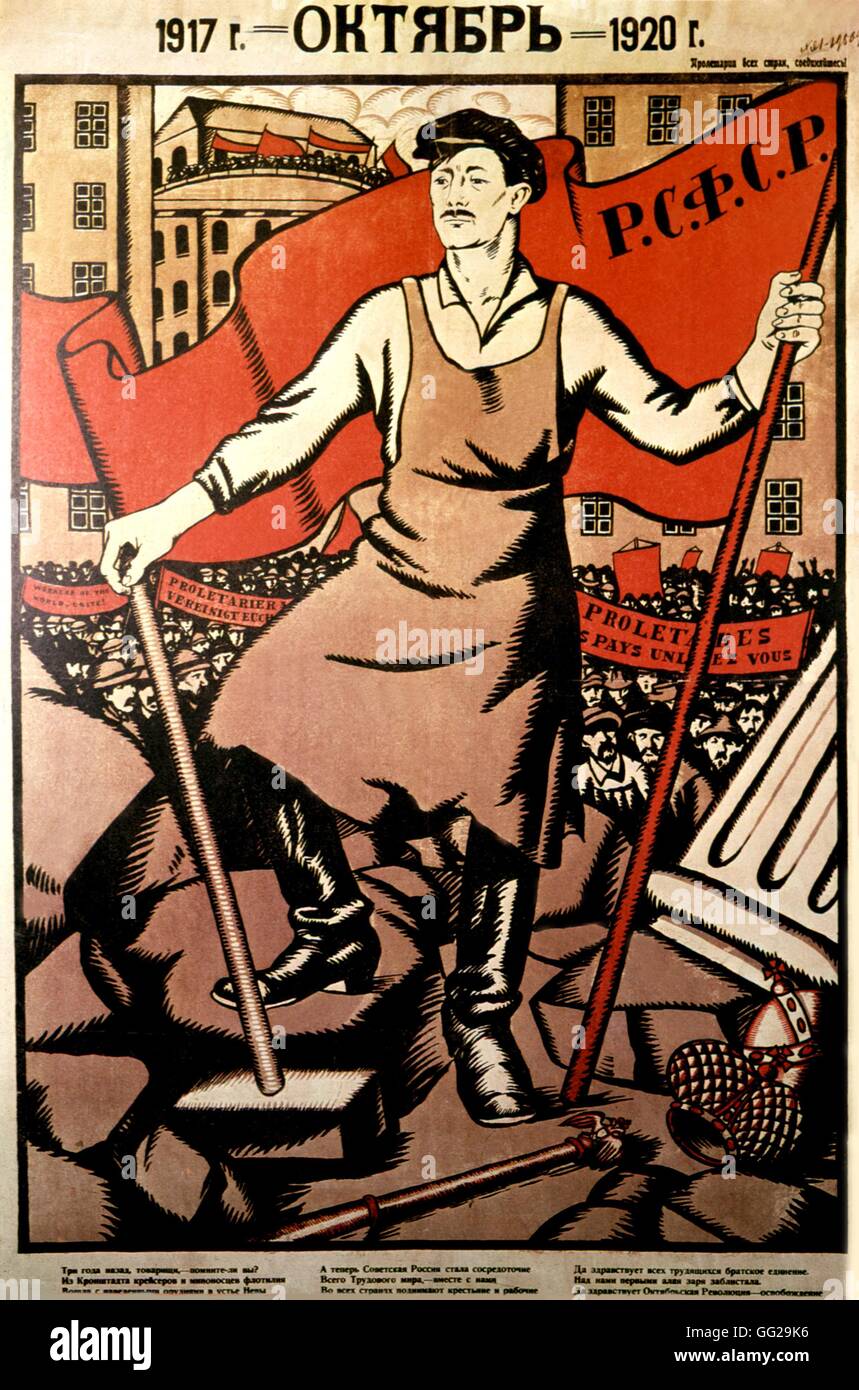 Affiche de propagande anonyme : 'Octobre 1917/1920. Cela fait trois ans, camarades. Vous souvenez-vous ?' 106 x 70 cm 1920 URSS Banque D'Images