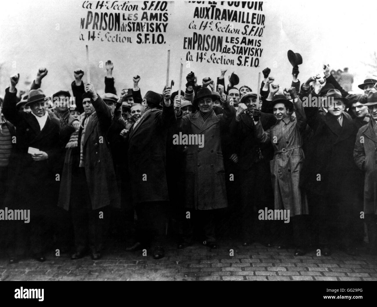 Grève générale et manifestation à Paris France Février 1934 Banque D'Images