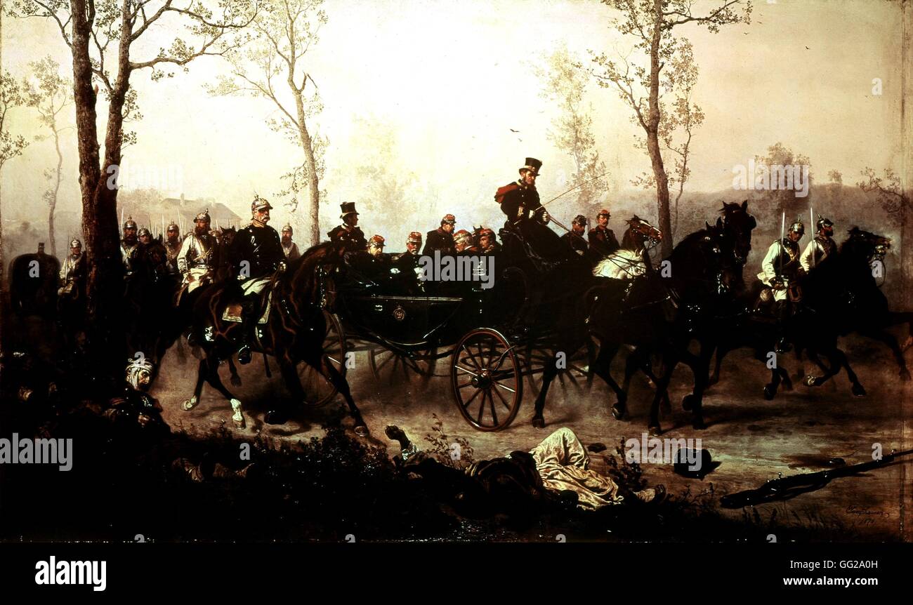 Camphausen Napoléon III quitter Sedan avec Bismarck 1870 France - 1870 Munich, Musée de l'Armée Banque D'Images