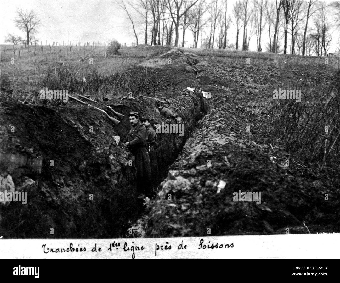 Tranchées sur la ligne de front près de Soissons en France Août 1914 France - Première Guerre mondiale Banque D'Images