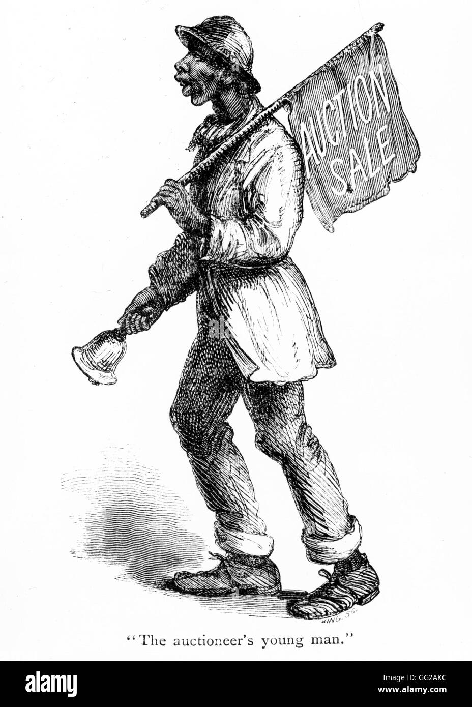 Homme noir annonçant une vente aux enchères 1875 United States Paris. Bibliothèque nationale Banque D'Images