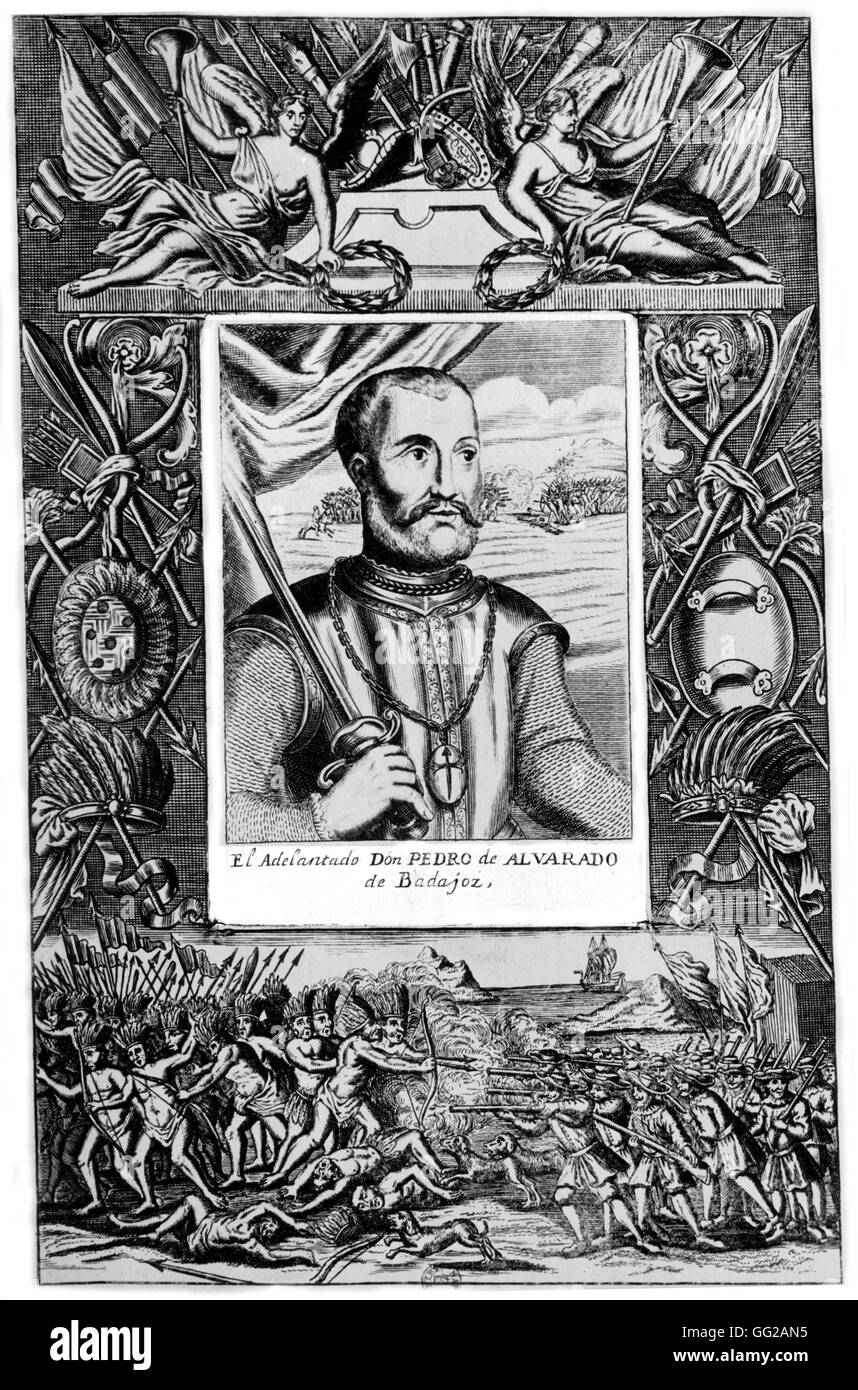 Portrait de Don Pedro de Alvarado / Livre frontispice xvie siècle Nord Banque D'Images